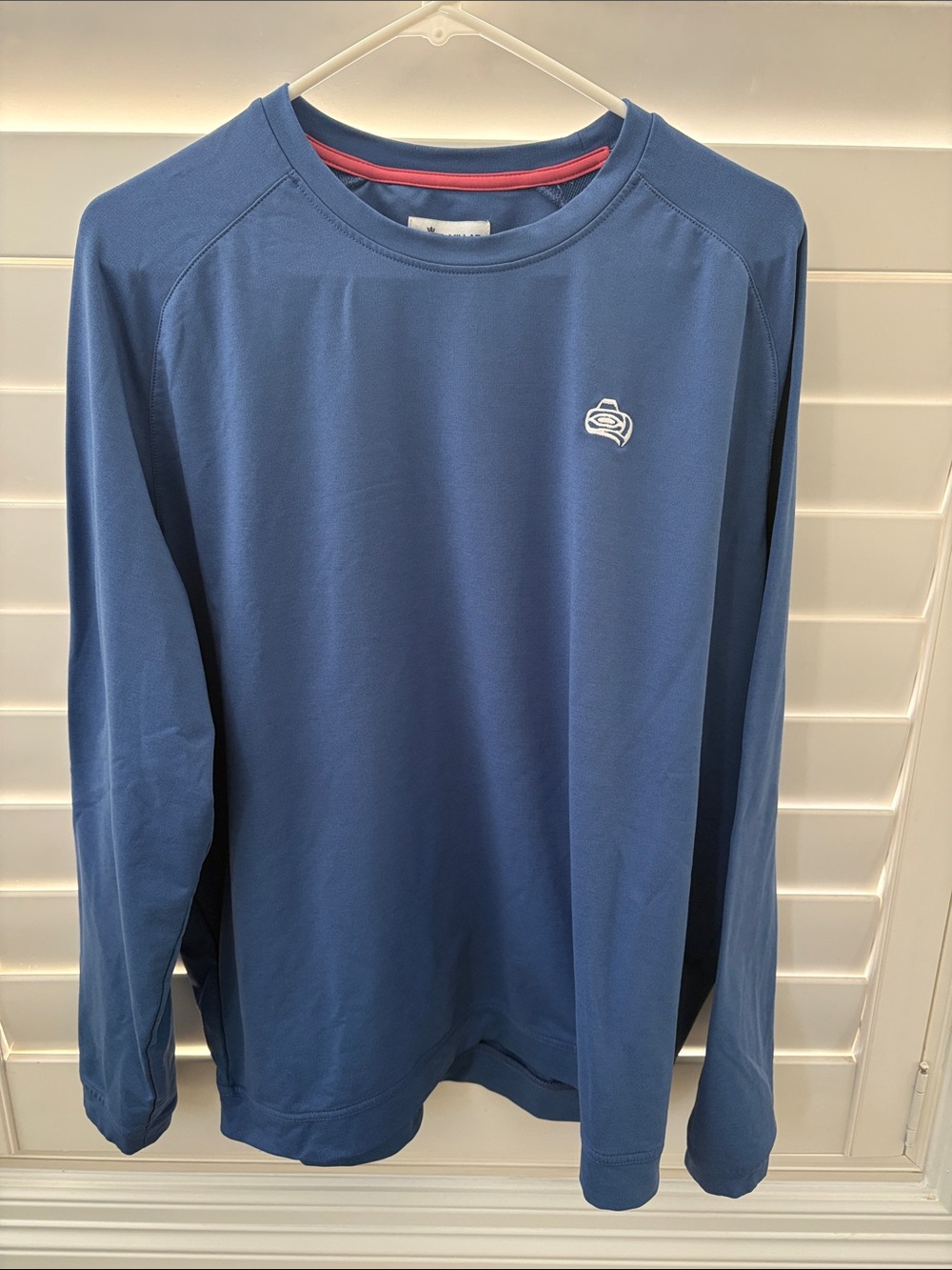 Peter Millar Men's Long-Sleeve Crew Performance Shirt - Blue with Red Trim